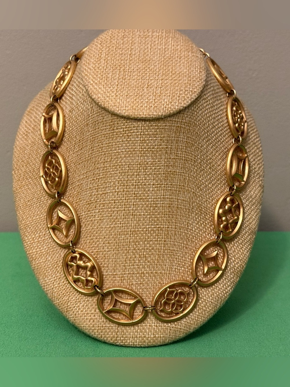 Vintage Monet Matte Gold-Tone Floral Link Necklace - Women's Jewelry